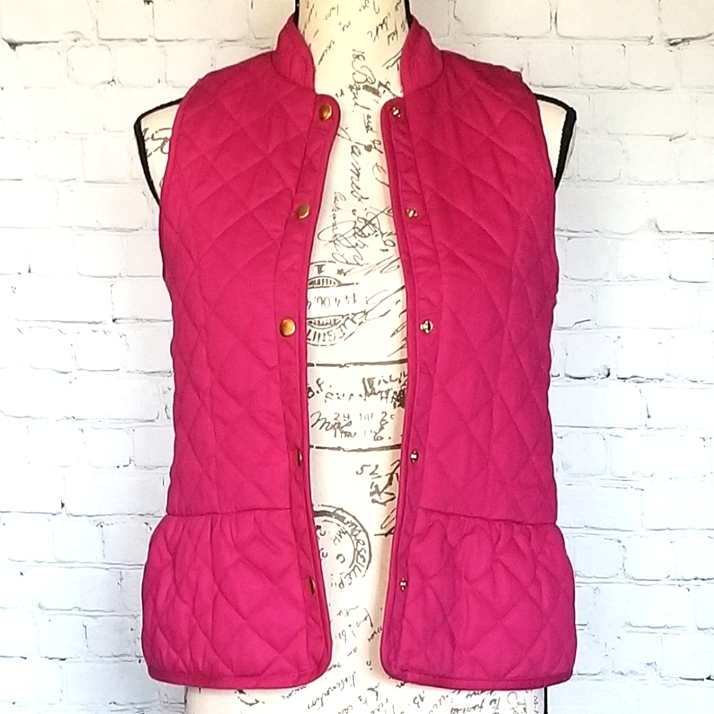Crown & Ivy Kids Hot Pink Quilted Snap Front Vest, Size L
